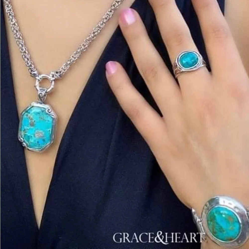 Grace & Heart DREAM ON TURQUOISE RING Size 5 .925 Sterling Silver SUMMER VIBES